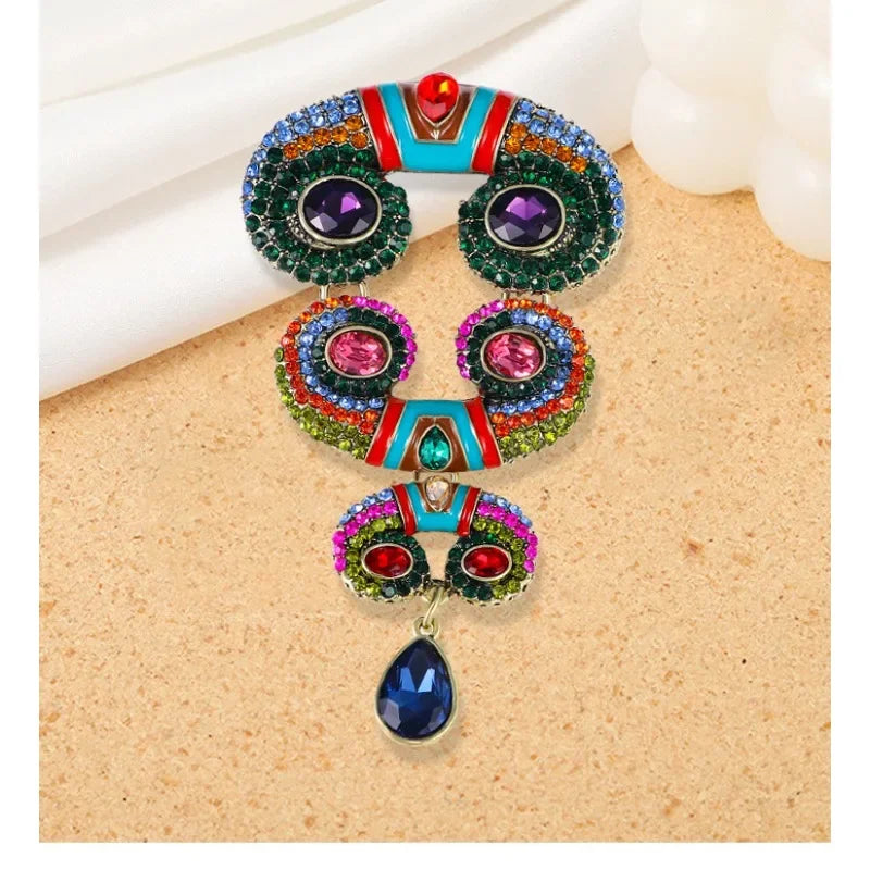 Retro Heavy Work Brooch Baroque Style GlassPendant Badge Vintage Exaggerated Corsage For Men And Women's Clothing Accessories