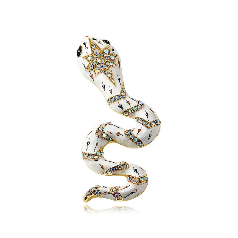 European American Exaggerated Alloy Water Diamond Drop Oil Enamel Snake Brooch Retro Animal Emblem Men/Women's Clothing Pins