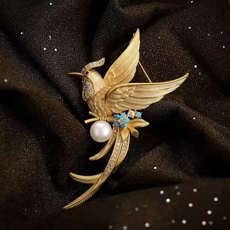 Vintage Phoenix High-End Elegant Versatile Temperament Brooch Light Luxury Niche Senior Advanced Sense Suit Accessories