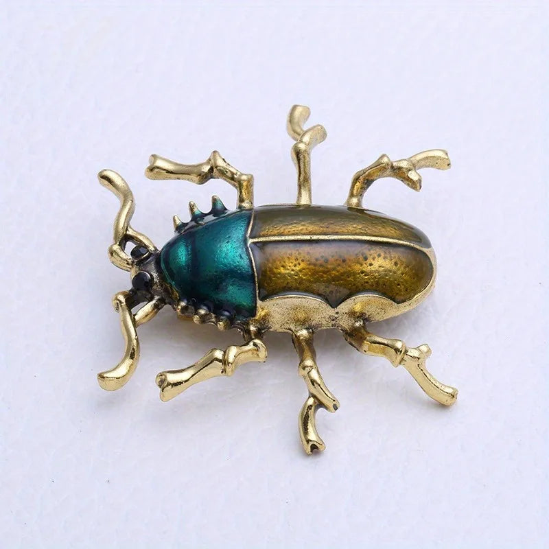 Fashion Insect Animal Brooch Men Women Retro Drip Oil Rhinestone Beetle Pin