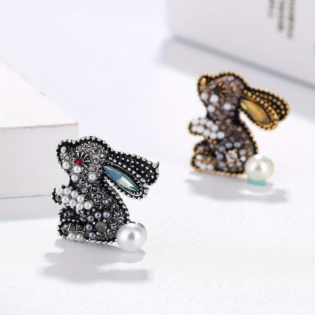Exquisite Lovely Pearl Diamond Rabbit Brooch Women Children's Fashion Animal Accessories Party Gifts